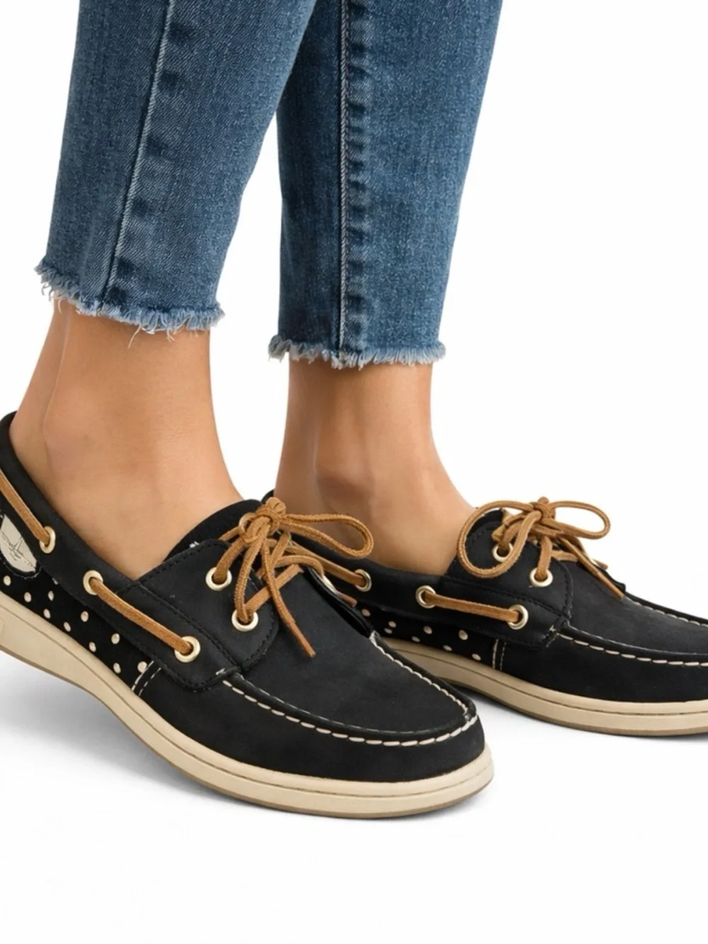 Sperry Top Sider Black Gold Stud Boat Shoes Women’s Leather Lace Casual Size 8M